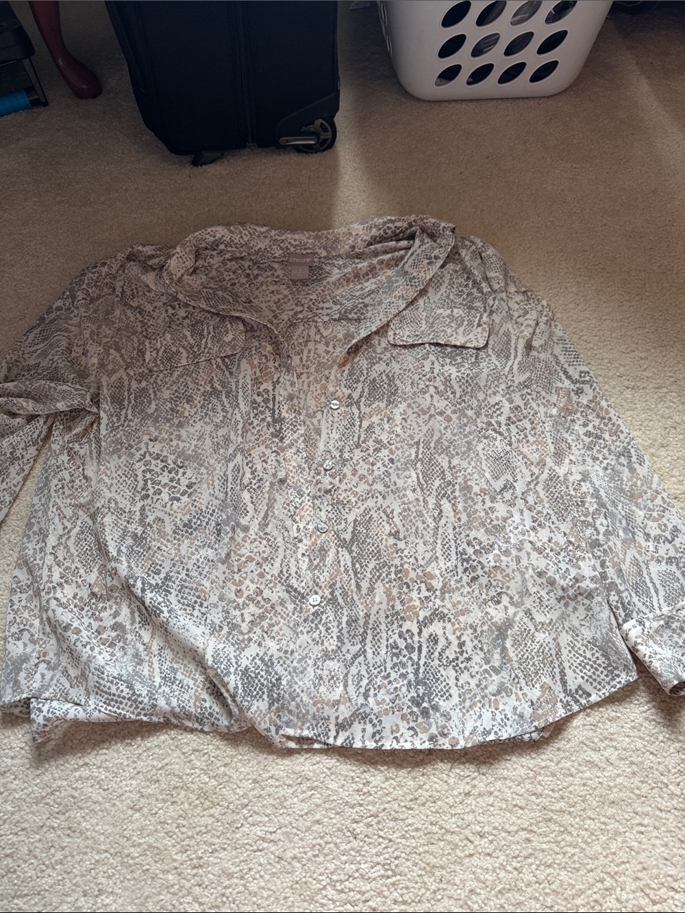 Chico's Taupe and Beige Snake-Print Button Shirt